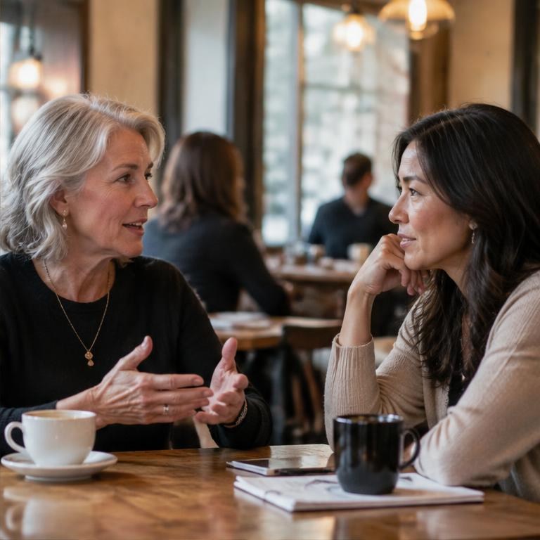 Two business leaders talking across a table