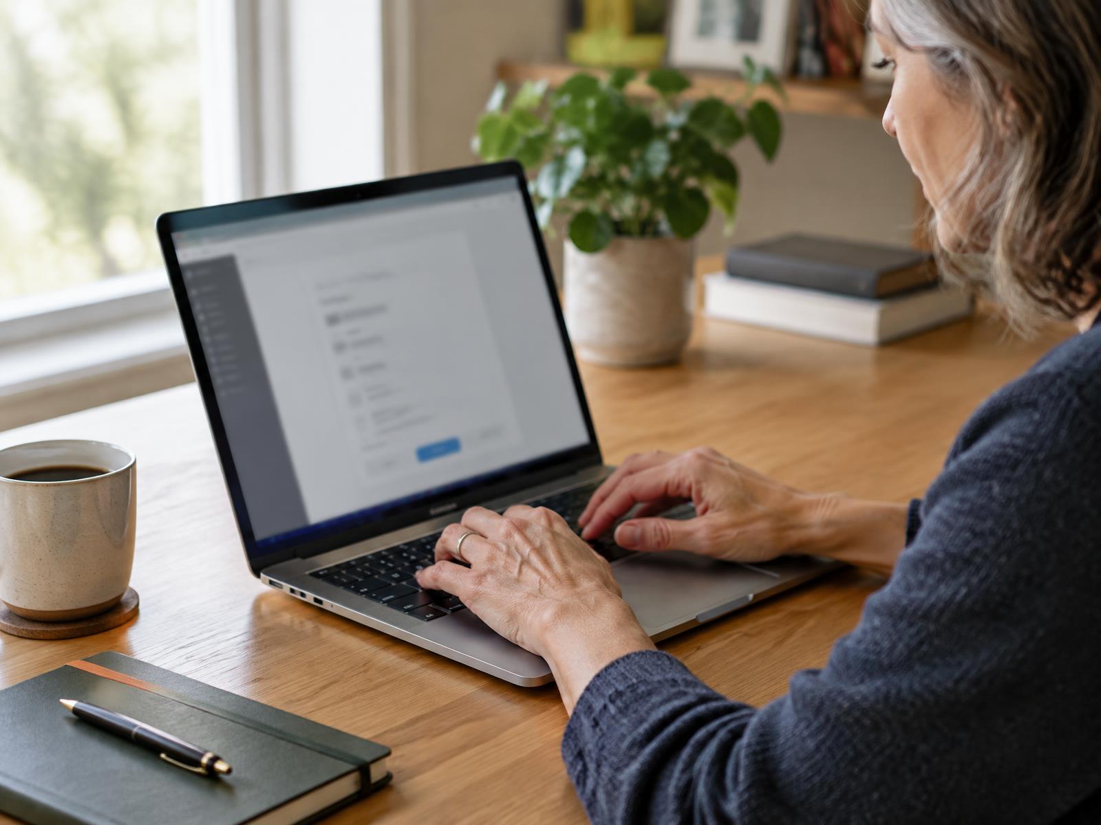 A founder completing a short application at a clean desk