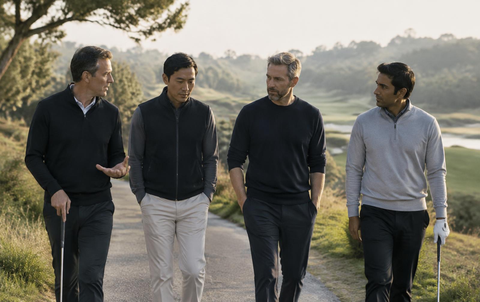 Four founders walking a course