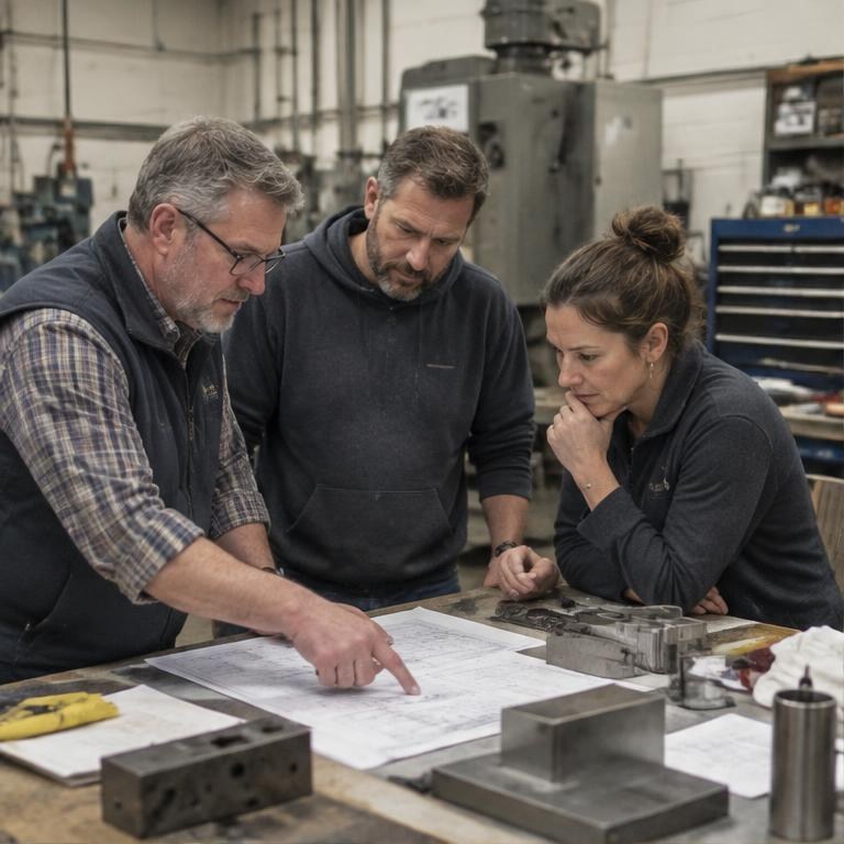Business operators reviewing a project together around a table
