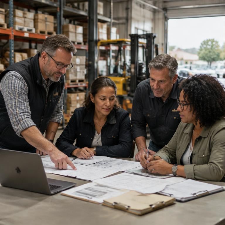 Illustration of a small team working through a project at a table